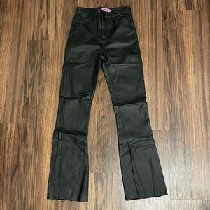 EDIKTED Black Faux Leather Flare Pants - Size S